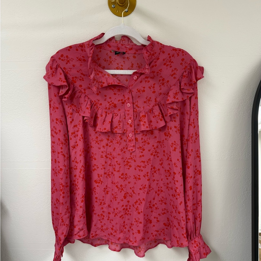 Floral Ruffle Pink Blouse